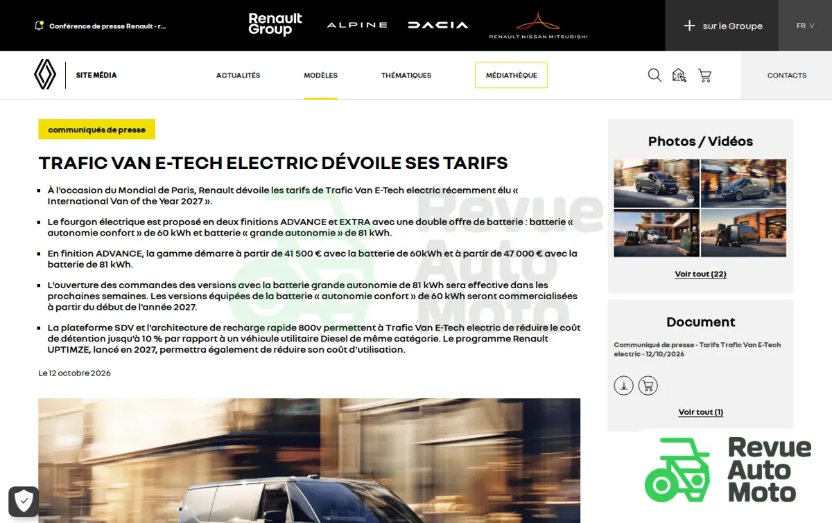 Capture : Trafic Van E-Tech electric dévoile ses tarifs - Site media global de Renault